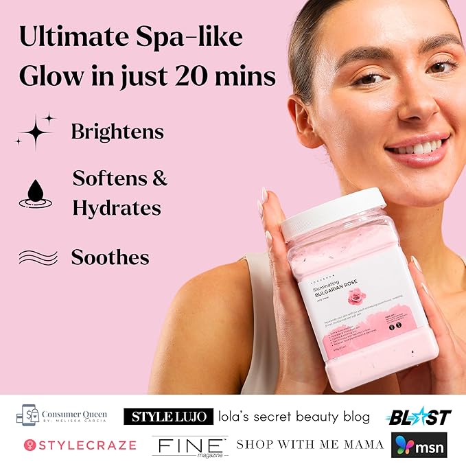 Jelly Face Mask for Facials - Bulgarian Rose Hydrating, Brightening & Nourishing Jelly Mask with Free Jade Roller & Spatula | Professional Hydrojelly Masks | Vajacial Jelly Mask Powder | 23 Oz Jar-GlimoraGlow