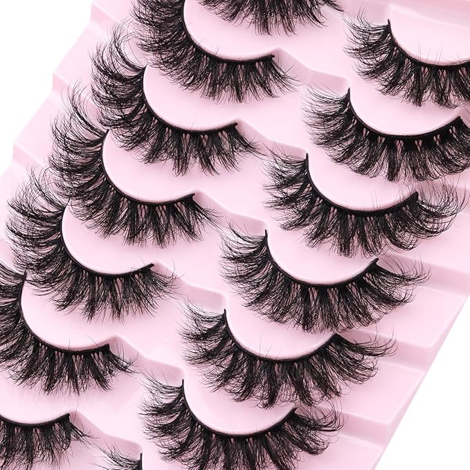Mink Lashes Fluffy D-Curl False Eyelashes 20mm Long Volume Lashes That Look Like Extensions Cat Eye Fake Lashes Faux Mink Strip Lashes Pack 7 Pairs-GlimoraGlow