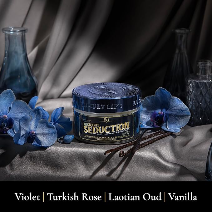 LUXURY LIFE BUTTER - Irresistibly Scented Body Butter with Hyaluronic Acid for Ultimate Moisture. Hydrates for a Non-Greasy Glamorous Glow (Presidential, Fresh Attraction, Midnight Seduction 5 oz)-GlimoraGlow