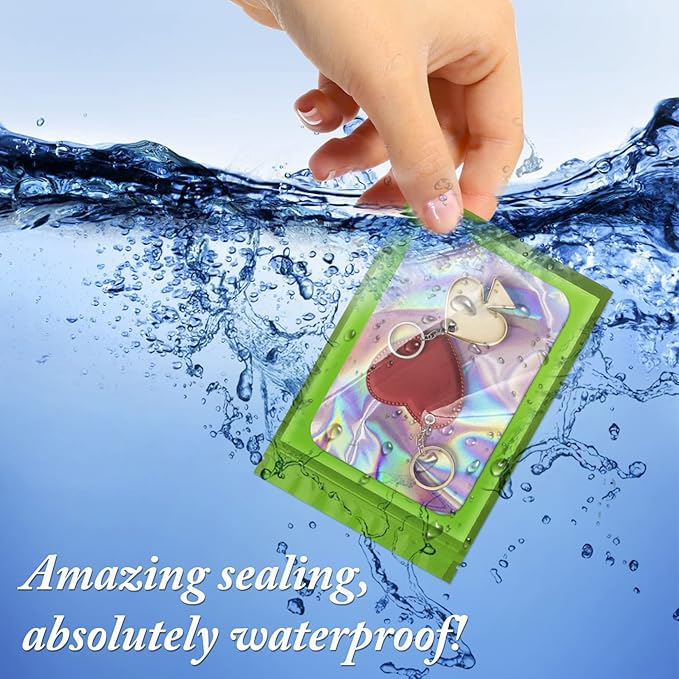 100 Pack Holographic Bags,Smell Proof Packaging Bags, Clear Window Resealable Odor Foil Pouch Mylar Bags for Food Storage and Lipgloss, Jewelry Lash(Green, 2.4 x 3.9 Inch)-GlimoraGlow