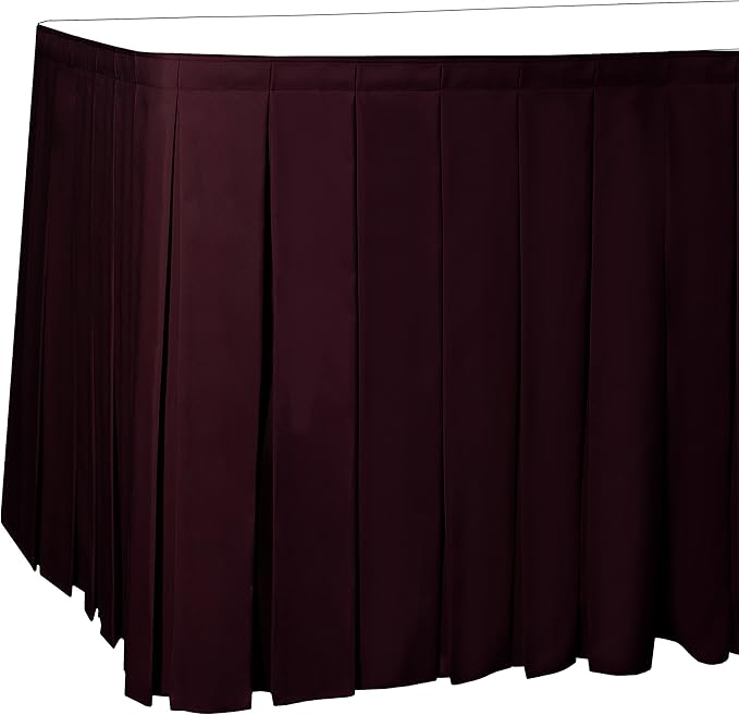 Ultimate Textile Pleat Polyester Fabric Table Skirt - Machine Washable Flame Resistant with Clips for Events, Weddings & Trade Shows, Cut & Sewn in Paterson, NJ - Burgundy, 14' Box Pleat