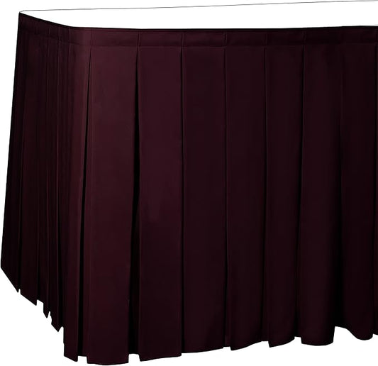 Ultimate Textile Pleat Polyester Fabric Table Skirt - Machine Washable Flame Resistant with Clips for Events, Weddings & Trade Shows, Cut & Sewn in Paterson, NJ - Burgundy, 14' Box Pleat