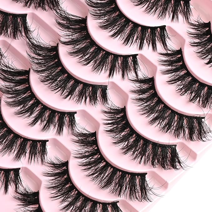 FARRED Cat Eye Lashes Fluffy False Eyelashes 14 Pairs Fake Eyelashes Natural Look Short Natural Lashes Cateye Lash Wispy Volume Eyelash Faux Mink Strip Lashes Pack for Daily Makeup (F27 | 9-17mm)-GlimoraGlow