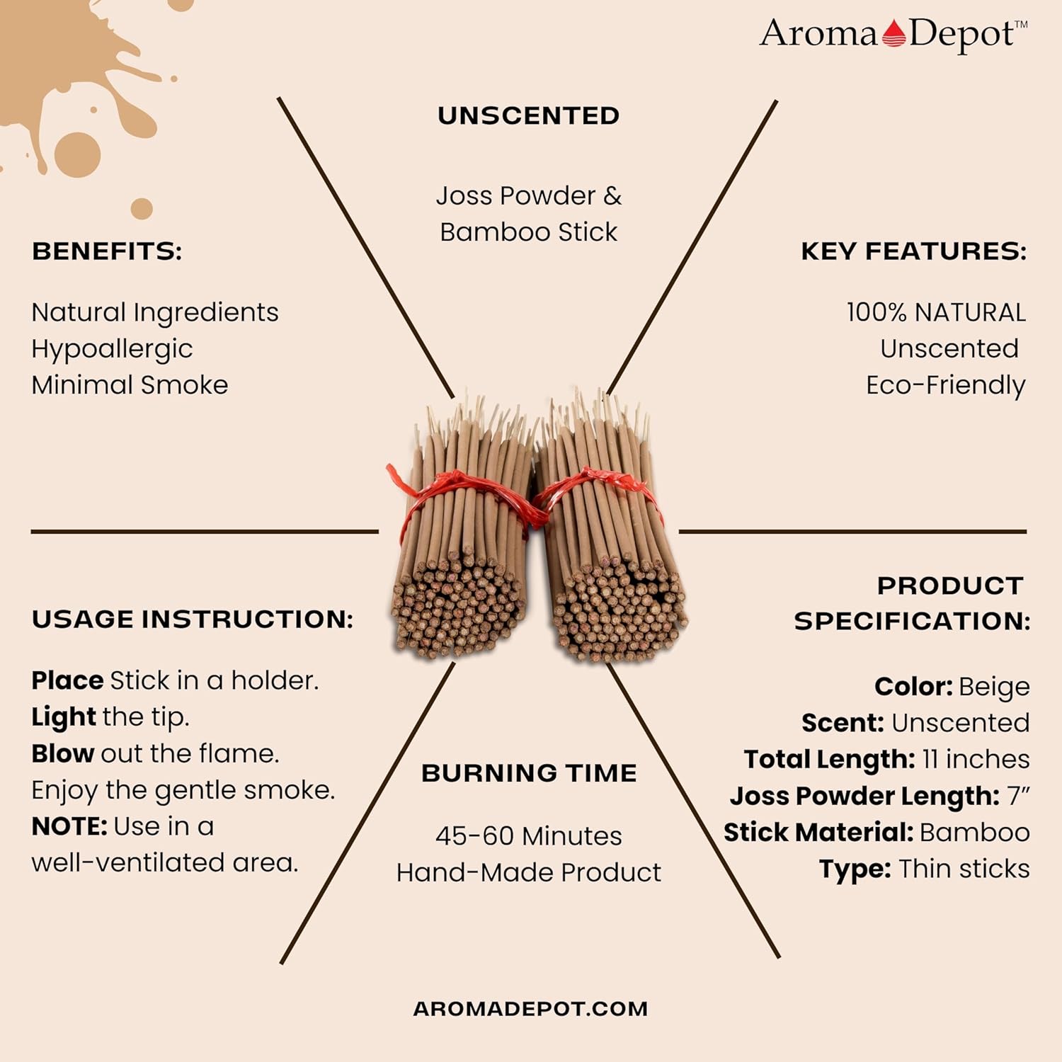 10 Bundles Unscented 1000 Wood Pulp 11'' Incense Sticks Premium Natural Uncolored (Punk Sticks) 10 Pack. Add Any Aroma Depot Fragrance Oils to Make Your own Scented Sticks.-GlimoraGlow