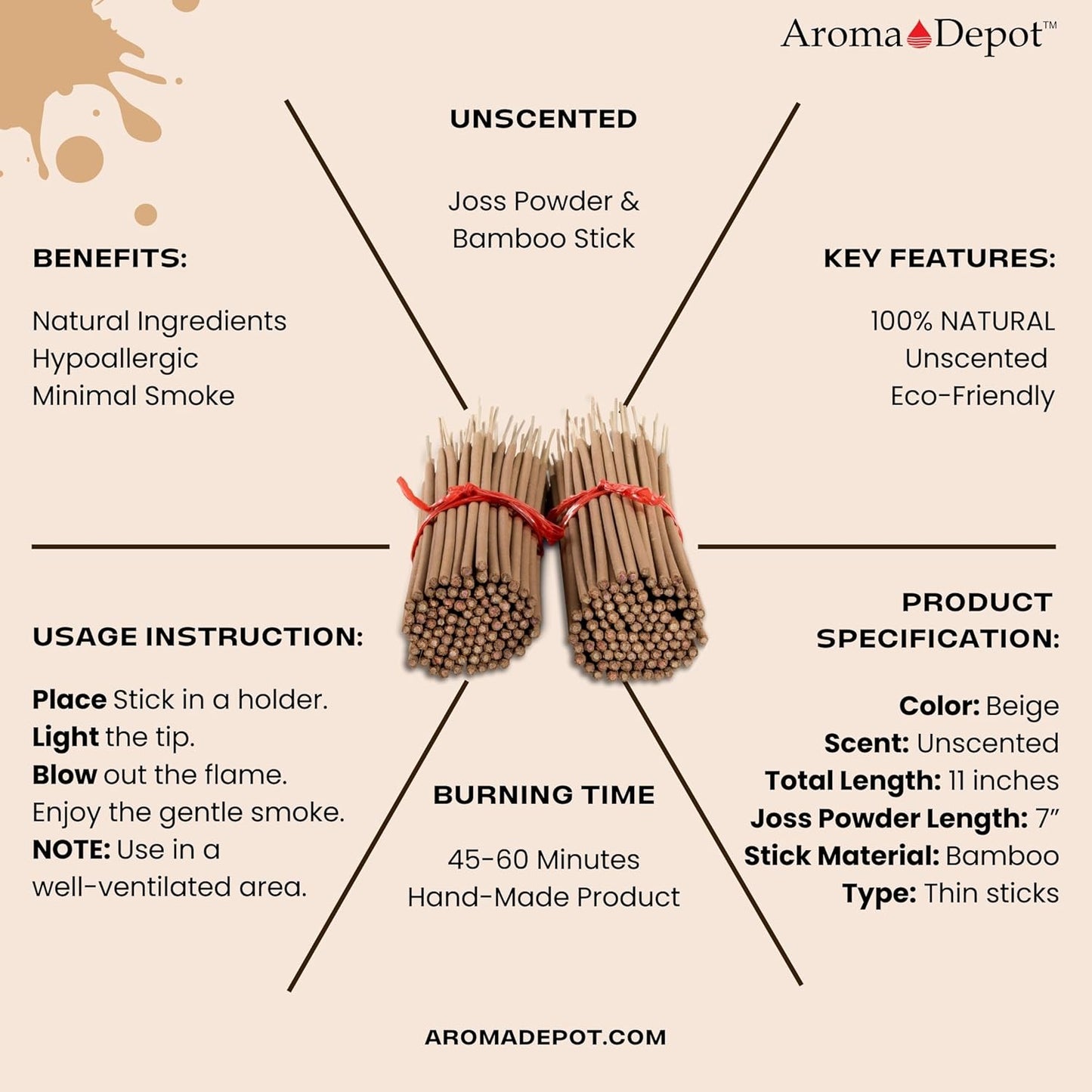 2 Bundles Unscented 200 Wood Pulp 11'' Incense Sticks Per Bundle Premium Natural Uncolored (Punk Sticks) 2 Pack. Add Any Aroma Depot Fragrance Oils to Make Your own Scented Sticks.-GlimoraGlow