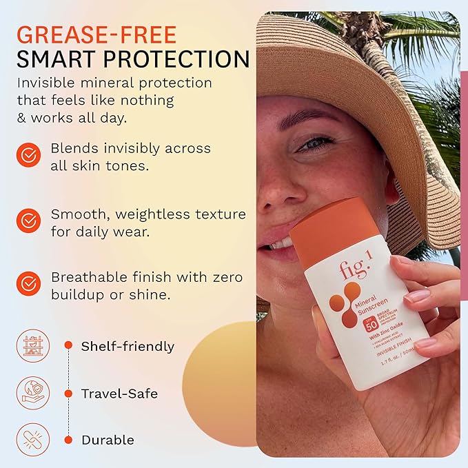 Fig.1 Mineral Sunscreen for Face SPF 50 | Zinc Oxide Face Sunscreen Moisturizer with Hyaluronic Acid & Antioxidant | Broad Spectrum Sun Protection –Fragrance-Free, Lightweight, Invisible Finish, 1.7oz-GlimoraGlow