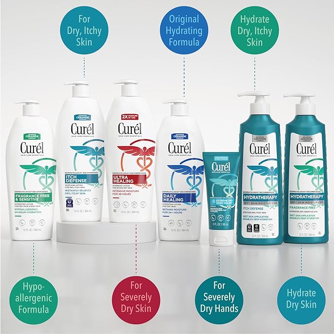 Curel Ultra Healing Intensive Fragrance-Free Lotion For Extra-Dry Skin, Dermatologist Recommended, Ideal for Sensitive Skin, Cruelty Free, Paraben Free, 13 Oz, Pack of 3-GlimoraGlow