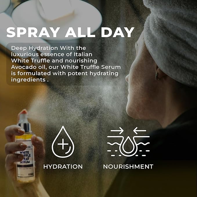 Italian White Truffle Spray Serum - Vegan Skin Care - Face Mist Hydrating Spray with Avocado & White Truffles - Face Serum for Radiant Skin - 3.38 Fl Oz-GlimoraGlow