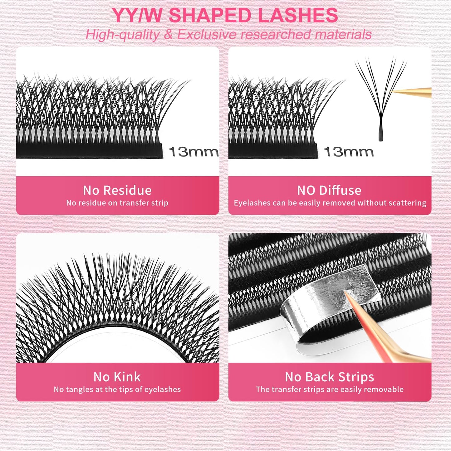 Lash Extensions Double Tips 4D Eyelash Extensions W Shape 0.07mm Thickness D Curl 11mm Premade Fans Easy Fan Volume Lashes Matte Black Crisscross(W-4D-Double Tips-0.07-D,11mm)-GlimoraGlow