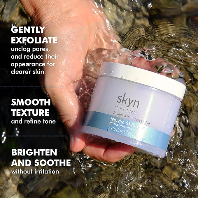 Skyn ICELAND Nordic Skin Resurfacing Facial Pads With AHA and BHA. Exfoliating & Clarifying Peel Targets Fine Lines and Discoloration Without Irritation. 60 Pads-GlimoraGlow