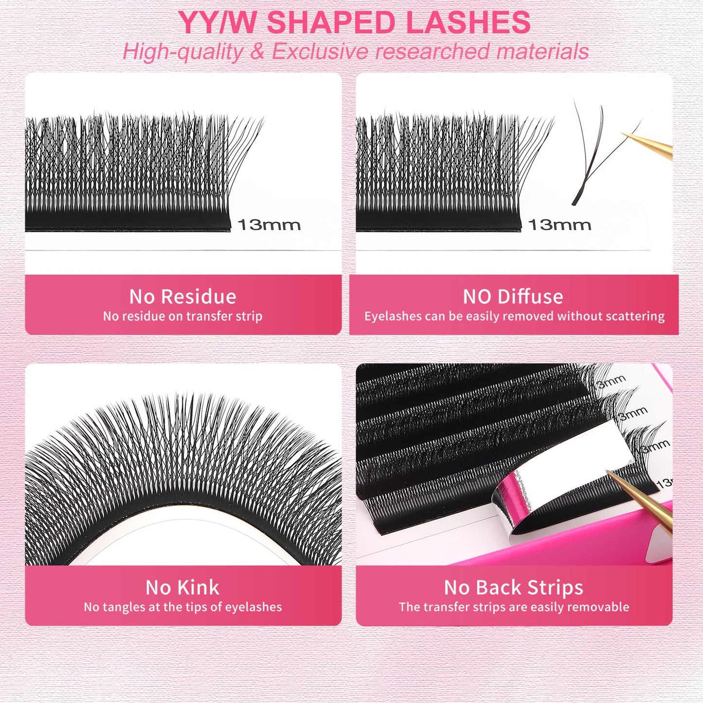 Lash Extensions Three Core Tips 3D Eyelash Extensions W Shape 0.07mm Thickness C Curl 9mm Premade Fans Easy Fan Volume Lashes Matte Black Crisscross(W-3D-Three Core-0.07-C,9mm)-GlimoraGlow