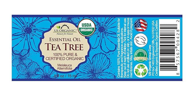 US Organic 100% Pure Tea Tree Essential Oil, Steam Distilled, USDA Certified Organic, for Hair, Skin, Scalp, Foot, Toenails, and More. Sourced from South Africa, Undiluted, Non-GMO (15 ml, 2 Pack)-GlimoraGlow