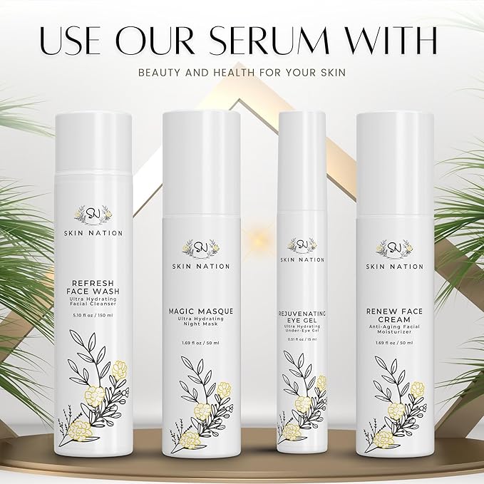Skin Nation Super Hydrating Vitamin C Face Serum with Ferulic Acid, Aloe Vera, Rosehip Oil, Can Help Smooth Skin Texture and Supports Firmer Skin, for Dry and Sensitive Skin-GlimoraGlow