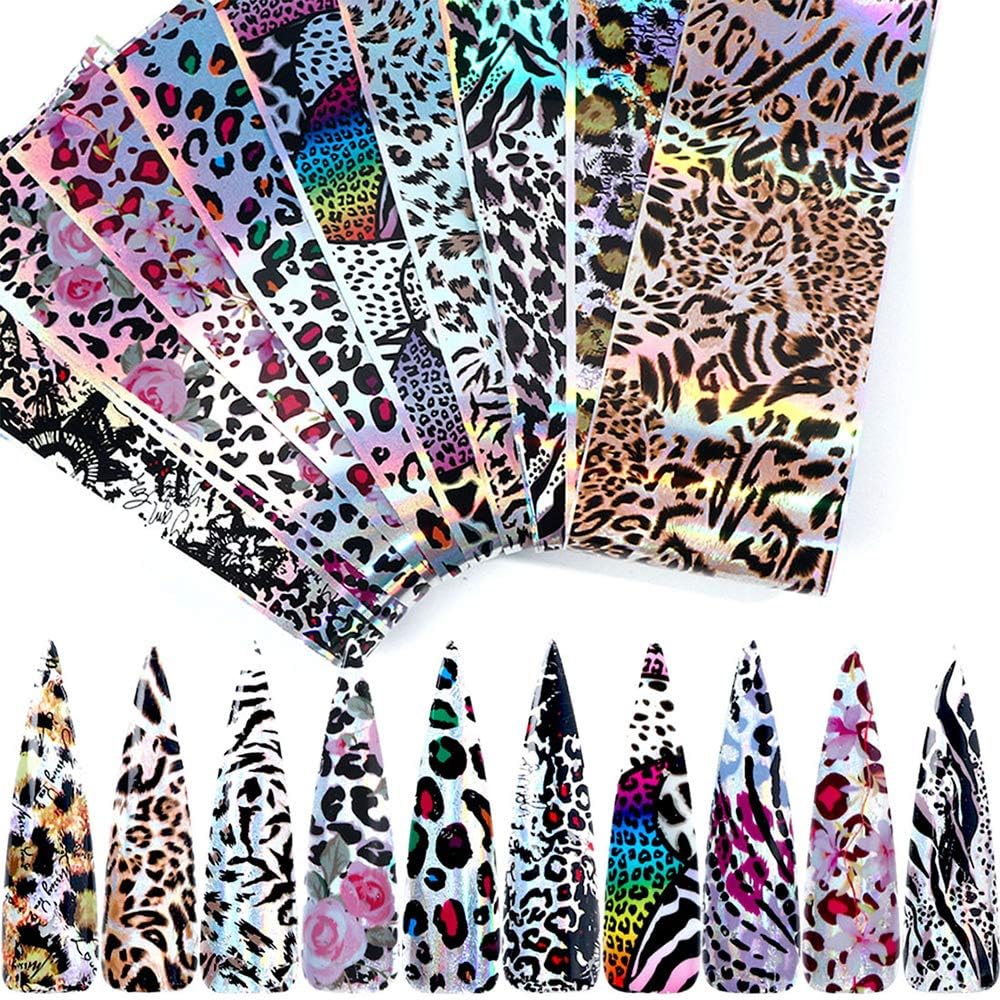 20 Sheets Leopard Nail Stickers，Starry Sky Animal Skin Design Nail Art Decoration Glue Transfer Nail Foils for Women Fingernails and Toenails Acrylic Decorations Manicure Tips Wraps Charms-GlimoraGlow