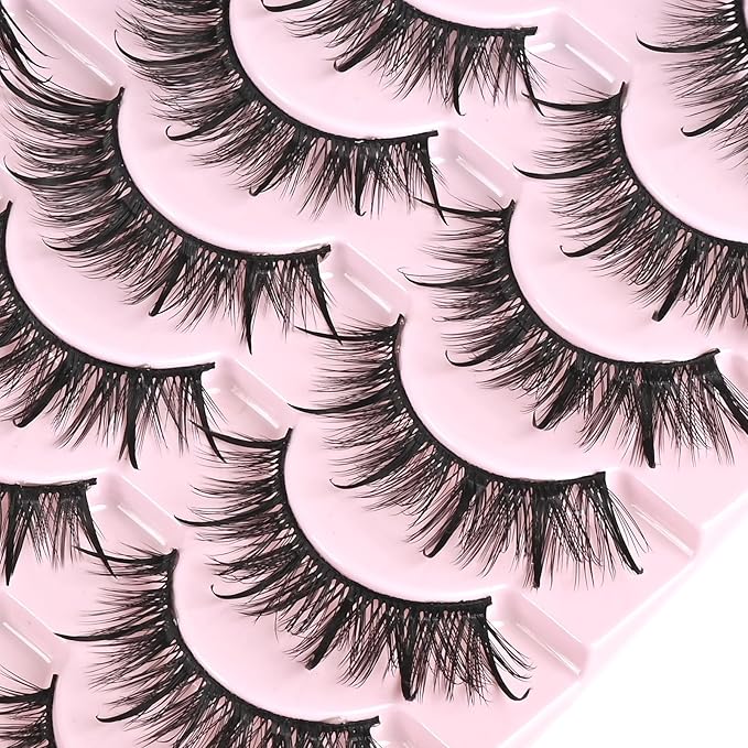 FARRED Wispy Lashes Hybrid Mink Eyelashes 14 Pairs Short Cat Eye Natural Fluffy False Eyelashes Faux Mink Strip Eye Lashes Pack for Daily Makeup (F17 | 8-16 mm)-GlimoraGlow