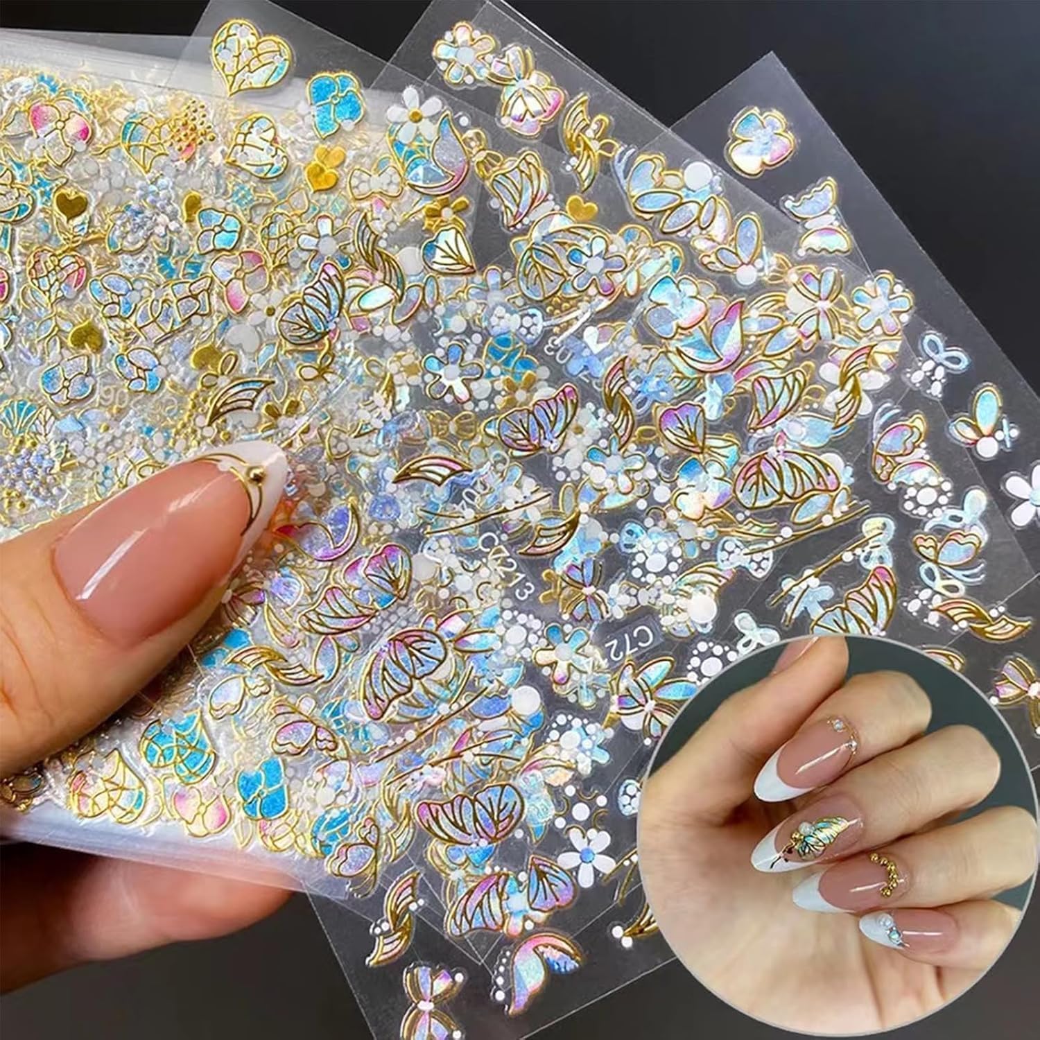 20 Sheets Butterfly Nail Stickers Y2k Gold 3D Self Adhesive Shiny Butterflies Nail Art Charms Decals Heart Nails Supplies Decoration Accessories (ST-GB)-GlimoraGlow