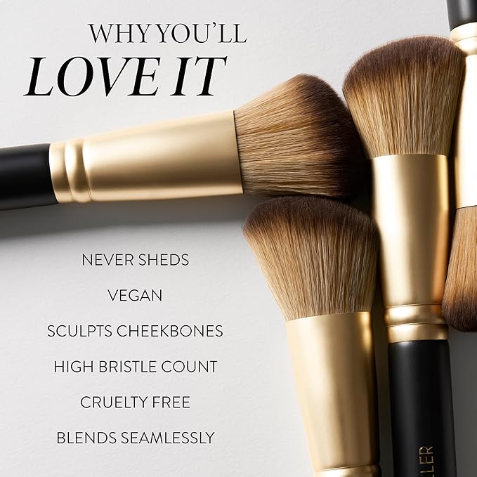 LAURA GELLER NEW YORK Angled Blush Brush with Black Wooden Handle & Dense Bristles for Makeup Application-GlimoraGlow