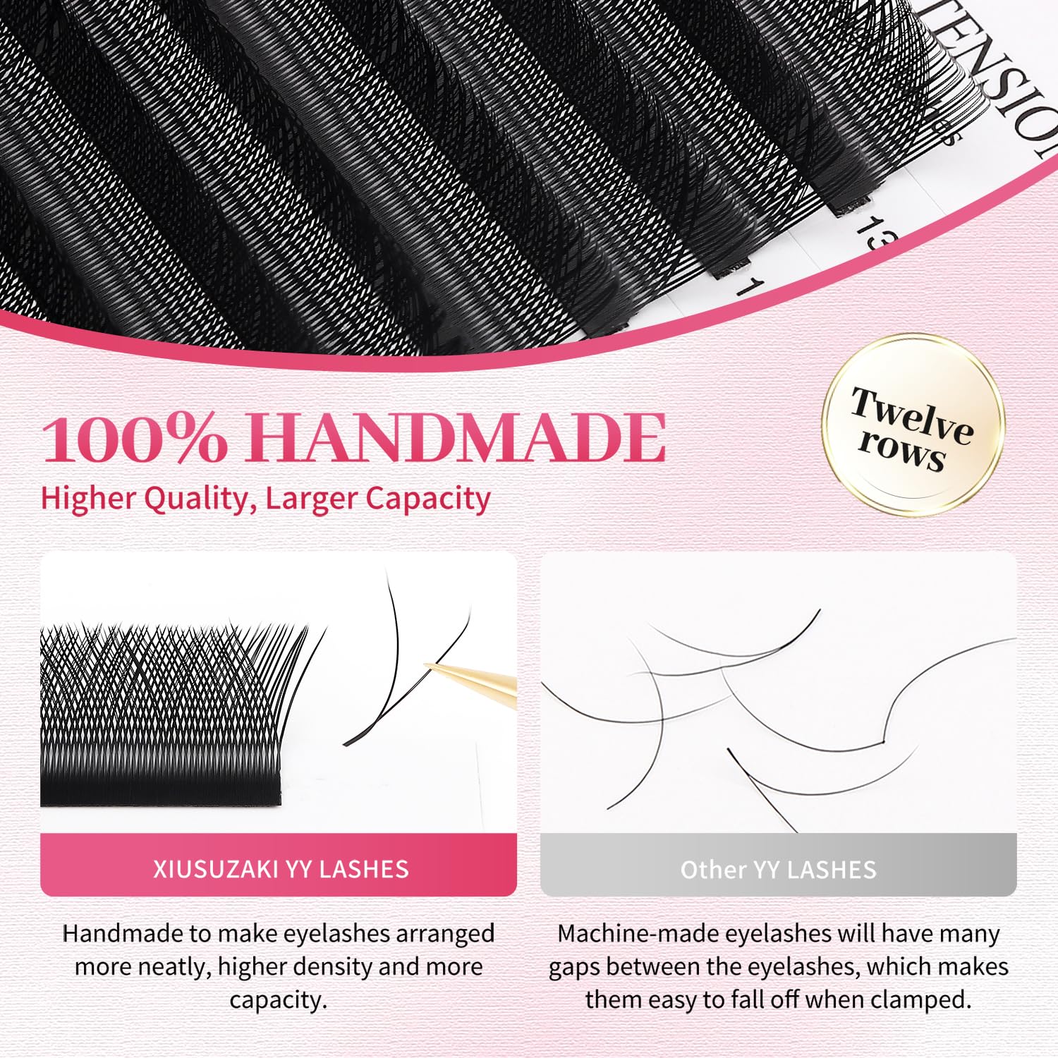 YY Lash Extensions Supplies Y Eyelash Extensions 0.05mm Thickness C Curl 9mm Premade Fans 4D Russian Volume Matte Black 12 Rows Crisscross Eye Lashes(YY-0.05-C,9mm)-GlimoraGlow