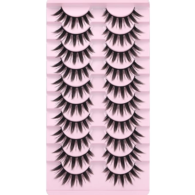 False Eyelashes 10 Pairs Manga Lashes Japanese Style Anime Thick Cosplay Lashes Natural Look 16MM Spiky 8D Wispy Faux Mink Lashes Full Strip Doll Lashes by FANXITON-GlimoraGlow