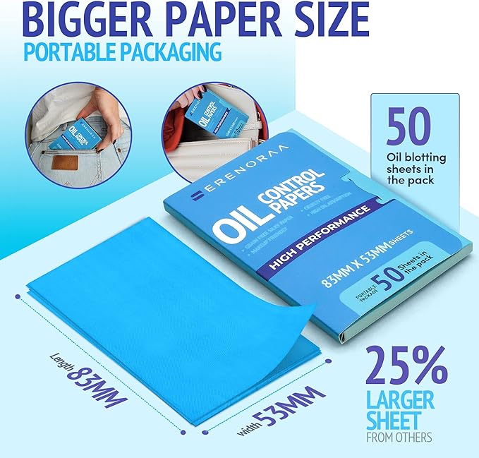 Oil Blotting Sheets for Face - Portable 1x50 Blue Oil Wipes Sheets for Face - Japanese High Performance Technology Makeup Blotting Paper -Grain Free Softer Oil Pads Absorbing Face Oil Tissues for Face-GlimoraGlow