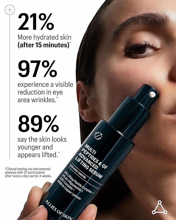 Allies of Skin Multi Peptides & Growth Factor Collagen Boosting Face Serum | Skin Tightening Anti-Aging Complex with 9% Peptides| Firms Sagging Skin & Visibly Reduces Wrinkles (1 oz)-GlimoraGlow