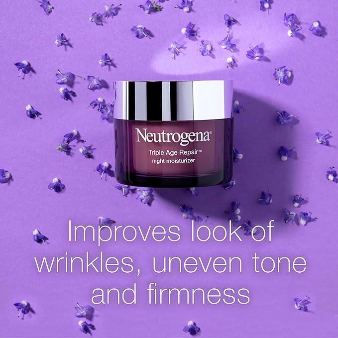 Neutrogena Triple Age Repair Night Cream, 1.7oz Jar, Anti-Aging Face Cream, Face Moisturizer For Women & Men, Hydrating Night Face Moisturizer for Even Skin Tone & Firming, Vitamin C-GlimoraGlow