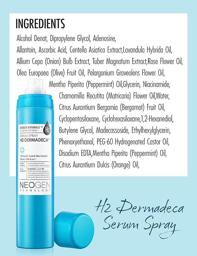 [K-Beauty] Neogen H2 Dermadeca Serum Facial Spray | 80% Hydrogen-Water Face Mist Hydrating Serum w/Niacinamide Vitamin C & Centella 4.06 fl oz-GlimoraGlow