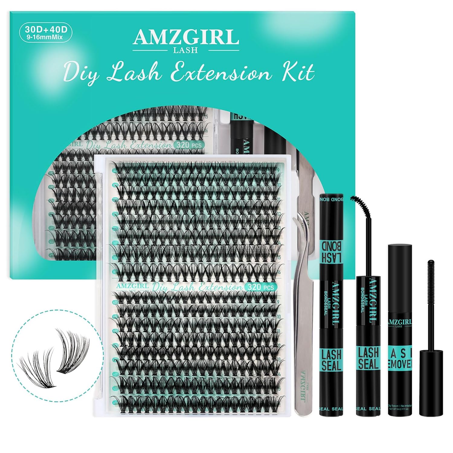 Lash Clusters Kit 320Pcs,DIY Individual Lashes Extension Kit,Lash Bond And Seal,Lash Remover For Eyelashes Extensions,Lash Applicator Tool For False Eyelash Cluster Kit At Home(3040D,D-Mix9-16mm Kit)-GlimoraGlow