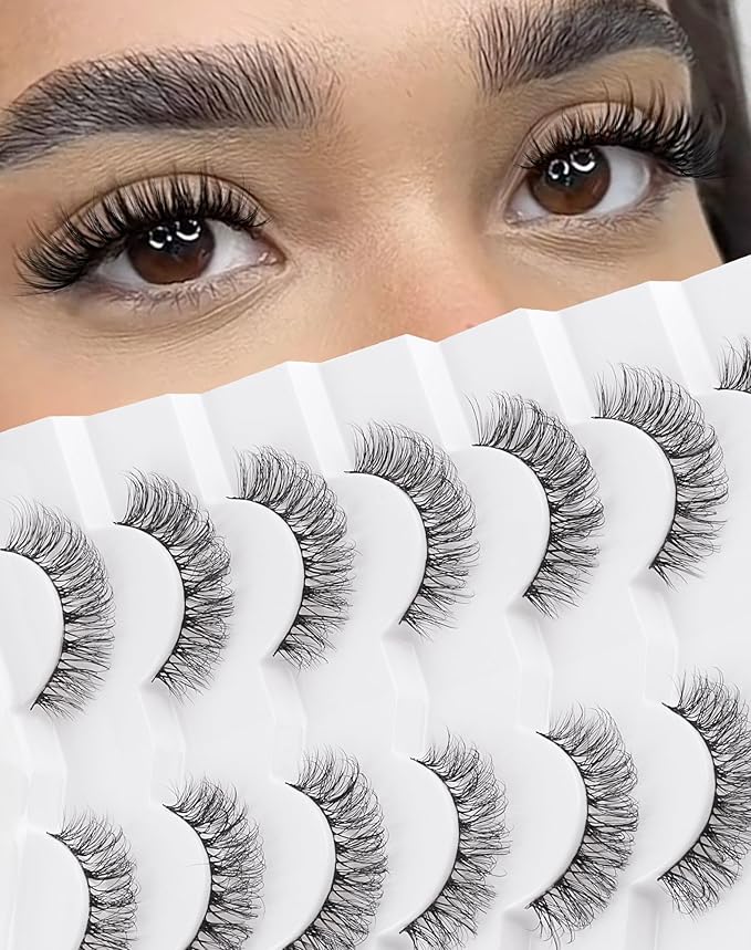 Lashes Wispy Natural Like Russian Eyelashes Everyday Flared Strip Eyelas Doll False Eyelash 7 Pairs F01-GlimoraGlow