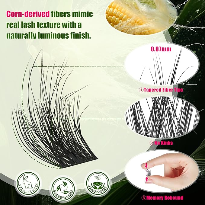 Lash Clusters Kit - 0.05mm Lash Clusters Natural & Fluffy Lash Extension Kit 432Pcs Biodegradable Eyelash Clusters with Bond Seal Starter Kit, Cruelty Free Eyelashes Lightweight Reusable-GlimoraGlow