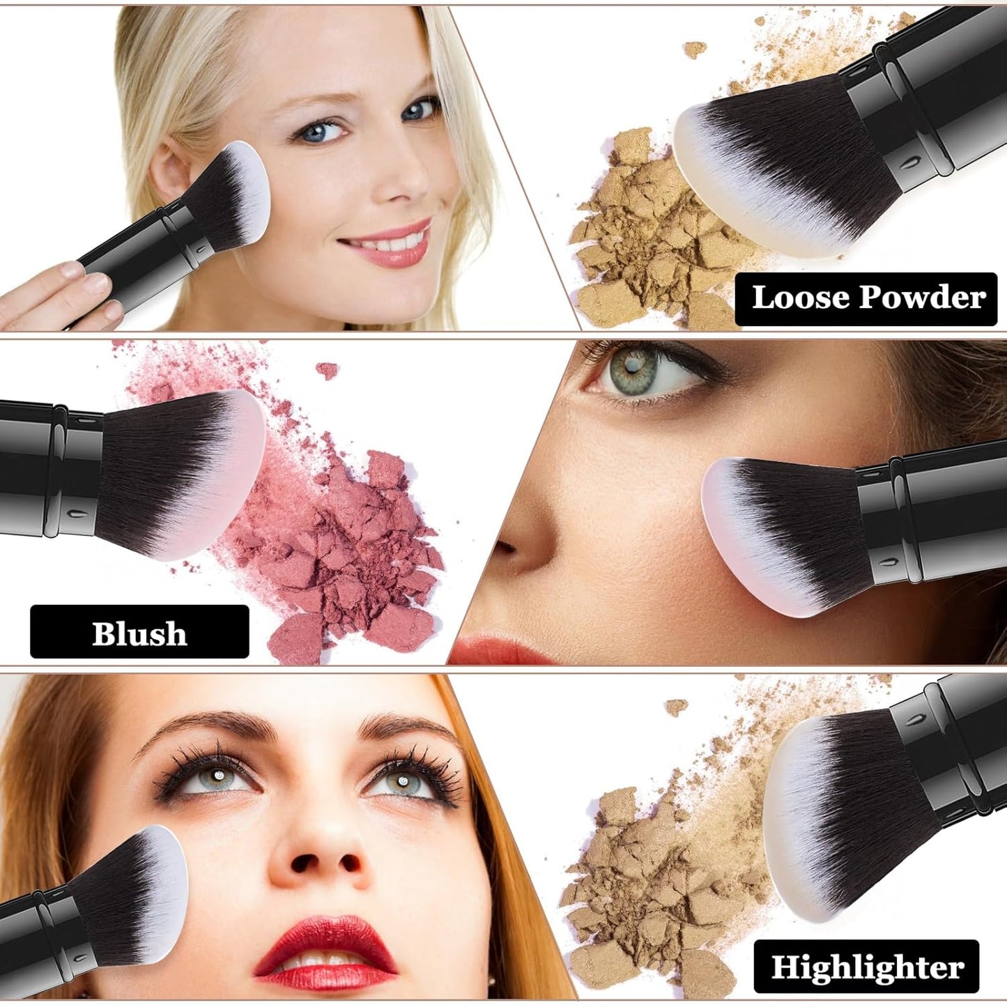 Falliny Retractable Kabuki Makeup Brush, Angled Travel Powder Blush Brush Foundation Makeup Brush with Cover for Blush, Sunscreen,Bronzer, Buffing, Concealer,Highlighter, Powder Cosmetics-GlimoraGlow