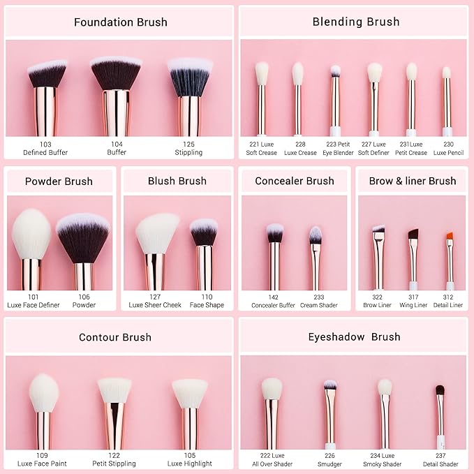 Jessup Brand 25pcs Professional Makeup Brush set Beauty Cosmetic Foundation Power Blushes eyelashes Lipstick Natural-Synthetic Hair Brushes set (Pearl White/Rose Gold)-GlimoraGlow