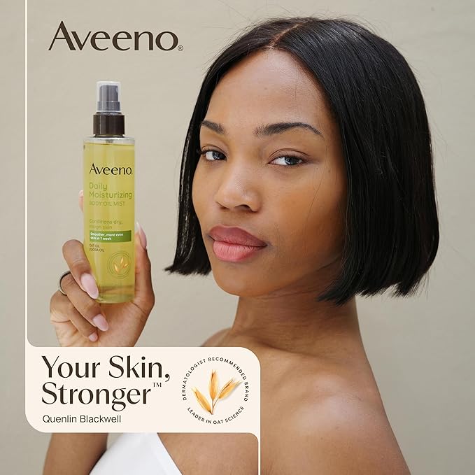 Aveeno Daily Moisturizing Body Oil Mist with Oat & Jojoba Oil for Dry Sensitive Skin, Nourishing Body Spray for Smoother Skin, Paraben-, Silicone- & Alcohol-Free, Twin Pack, 6.7 fl. oz, 2 Pack-GlimoraGlow