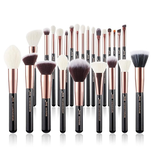 Jessup Brand 25pcs Professional Makeup Brush Set Beauty Cosmetic Foundation Powder Blusher Eyeshadow Blending Natural-Synthetic Hair Brushes Set (Black/Rose Gold)-GlimoraGlow