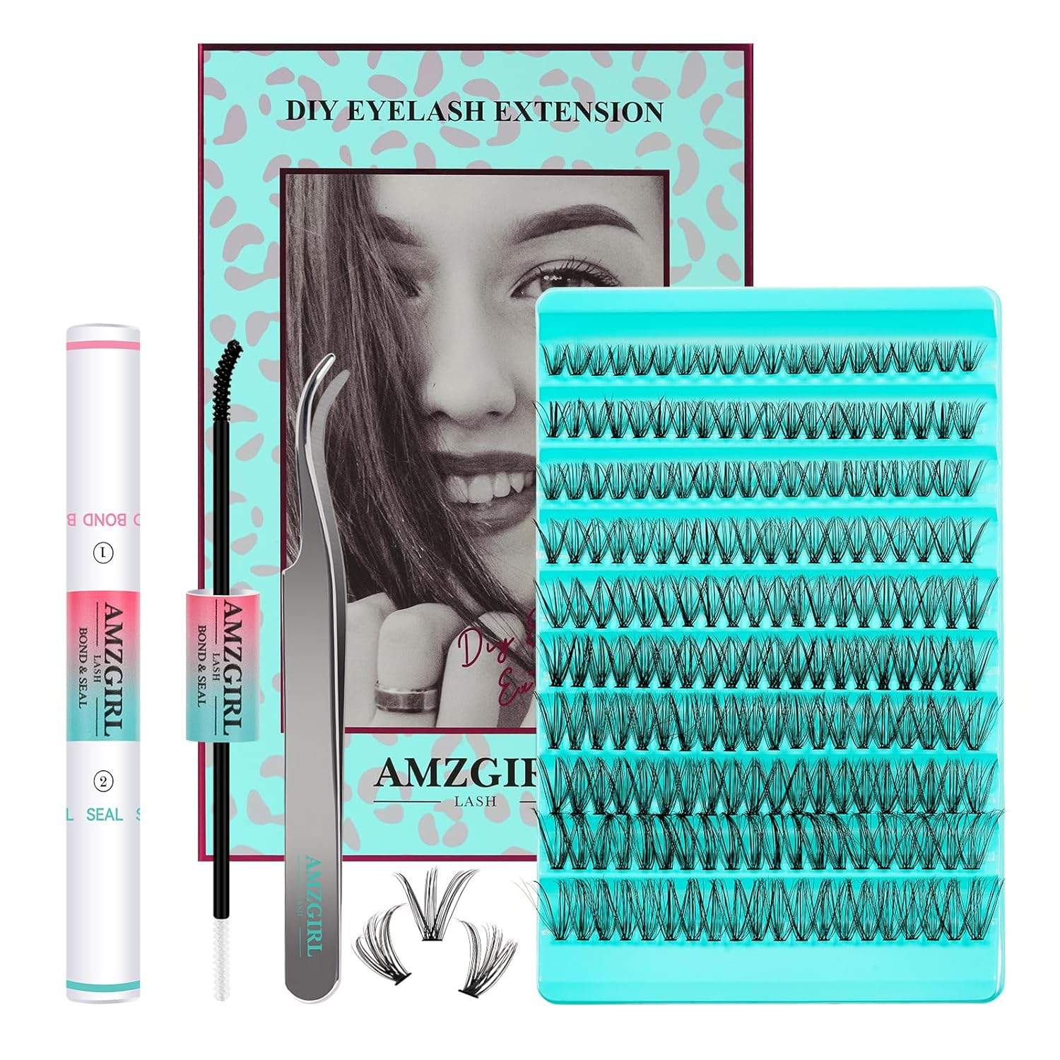 Lash Clusters Kit 200PCS 30D Eyelash Extension Kit D Curl Wispy Eyelash Clusters DIY Natural Individual Lashes Kits Lashes Extensions Kit with Lash Bond and Remover Eyelash Tweezer at Home（White Bond）-GlimoraGlow