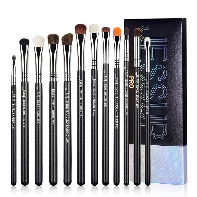Jessup Eyeshadow Brush Set 12pcs Eye Makeup Brushes Set Professional Premium Sythetic Eye Shadow Blending Smoky Shader Concealer Brush Black T339-GlimoraGlow