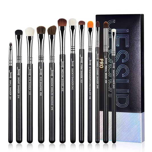 Jessup Eyeshadow Brush Set 12pcs Eye Makeup Brushes Set Professional Premium Sythetic Eye Shadow Blending Smoky Shader Concealer Brush Black T339-GlimoraGlow
