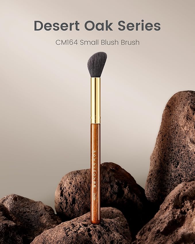 Desert Oak Series Angled Blush Brush - Soft Goat Hair Bristles for Powder/Cream Blush & Bronzer, Ergonomic Ebana Handle & Brass Ferrule, Beginner to Pro (CM 164)-GlimoraGlow