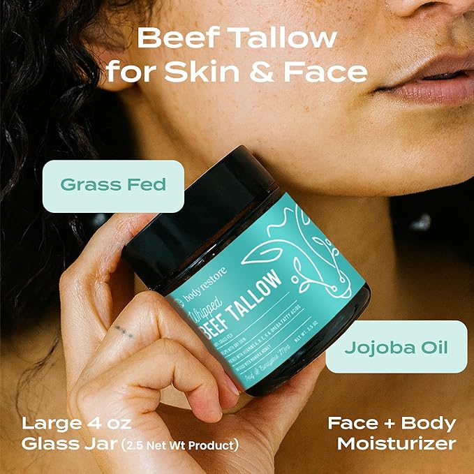 Body Restore Grass Fed Whipped Beef Tallow for Skin, Face, Body, Dry Skin - with Manuka Honey, Jojoba Oil, Birthday Gifts for Women, Men, Travel Essentials, Self Care - Eucalyptus-GlimoraGlow