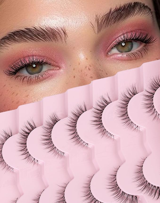 Cat Eye Lashes Natural Strip Lashes That Look Like Extensions Clear Band Lashes Mink Eyelashes Wispy Fox Eye Lashes Packs 7 Pairs-GlimoraGlow