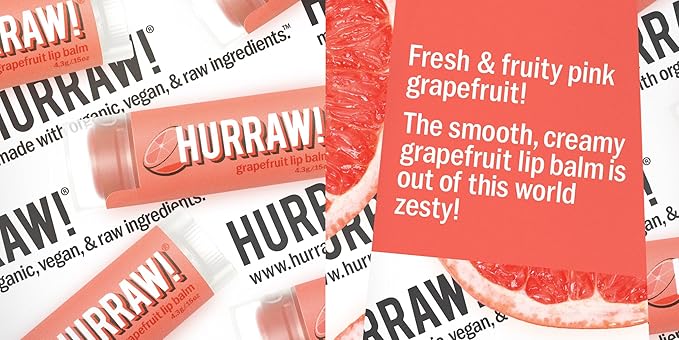 Hurraw! Grapefruit Lip Balm: Organic, Certified Vegan, Cruelty and Gluten Free. Non-GMO, 100% Natural Ingredients. Bee, Shea, Soy and Palm Free. Made in USA-GlimoraGlow