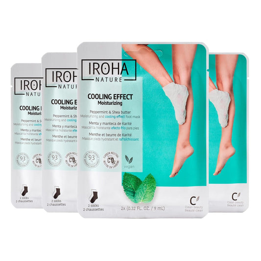 IROHA NATURE Relaxing Foot Mask Socks | 4 Pairs | Peppermint & Shea Butter | Intensive Treatment for Tired Feet | Cooling Effect | Natural & 100% Vegan | Moisturizing Foot Mask-GlimoraGlow