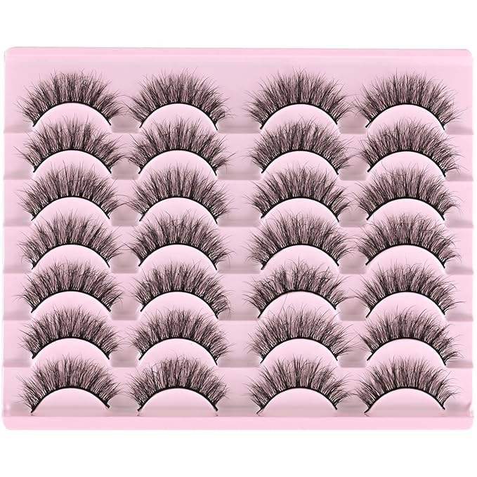 FARRED Natural Lashes Short Eyelashes Wispy False Mink Lash Pack 14 Pair Natural Look Fluffy Doll Eyelash Small Fake Strip Lashes Full Pestañas Sets for MUA and Beginners Daily Makeup (F5 | 8-15mm)-GlimoraGlow