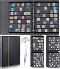 Lewtemi Stamp Collecting Albums Set Stamp Collection Book Include 20 Pages Album Binder Tweezer and Loop Magnifier Collecting Supplies for Collectors (Black,5/6/7/8 Rows)