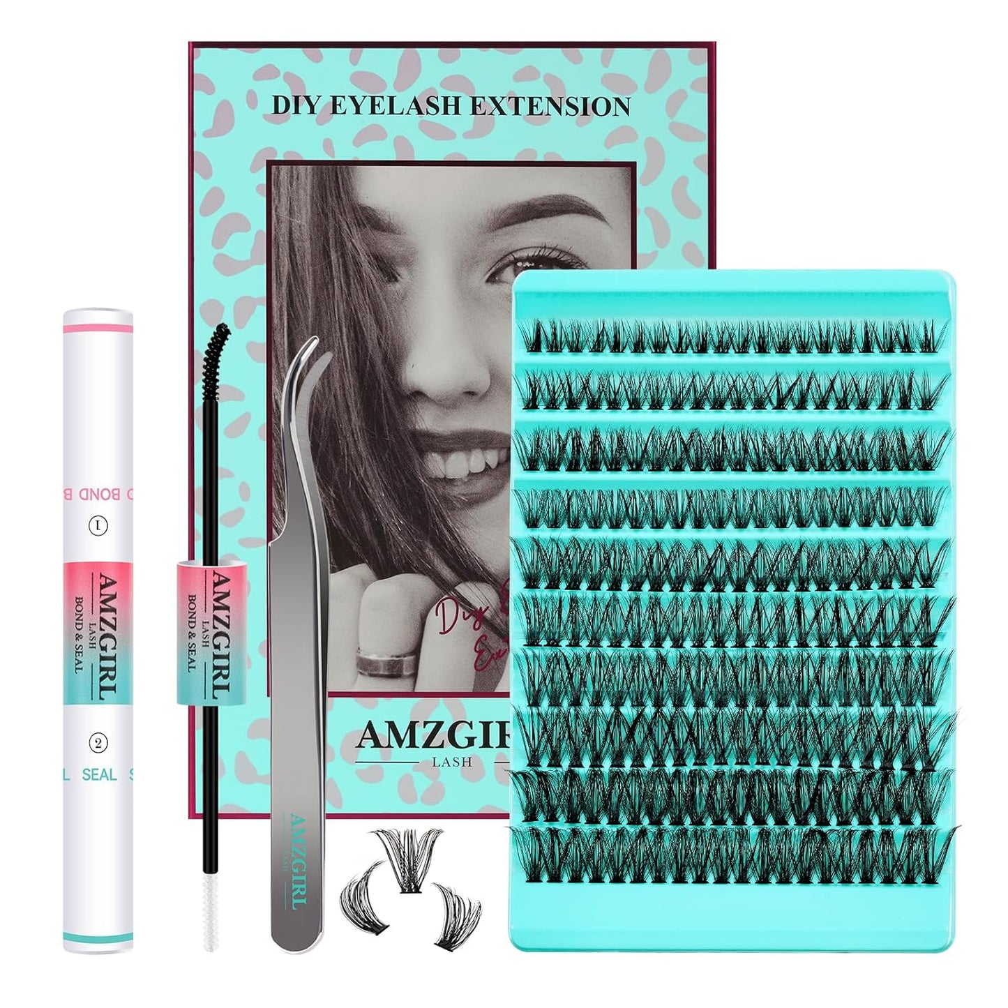 Lash Clusters Kit 200PCS 50D Eyelash Extension Kit D Curl Wispy Eyelash Clusters DIY Natural Individual Lashes Kits Lashes Extensions Kit with Lash Bond and Remover Eyelash Tweezer at Home（White Bond）-GlimoraGlow
