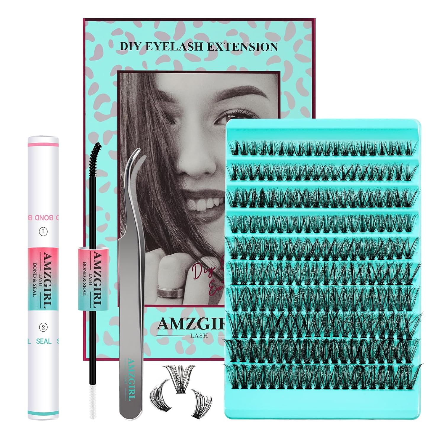 Lash Clusters Kit 200PCS 50D Eyelash Extension Kit D Curl Wispy Eyelash Clusters DIY Natural Individual Lashes Kits Lashes Extensions Kit with Lash Bond and Remover Eyelash Tweezer at Home（White Bond）-GlimoraGlow