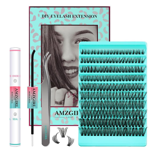 Lash Clusters Kit 200PCS 50D Eyelash Extension Kit D Curl Wispy Eyelash Clusters DIY Natural Individual Lashes Kits Lashes Extensions Kit with Lash Bond and Remover Eyelash Tweezer at Home（White Bond）-GlimoraGlow