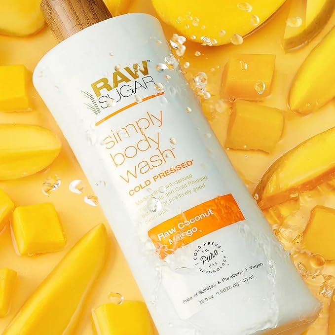 RAW SUGAR Simply Body Wash Variety Trio (25 Fl Oz, Pack of 3) Vegan Bath & Shower Gel, Raw Coconut + Mango, Pineapple + Maqui Berry + Coconut and Watermelon + Fresh Mint, No Sulfates & Parabens-GlimoraGlow