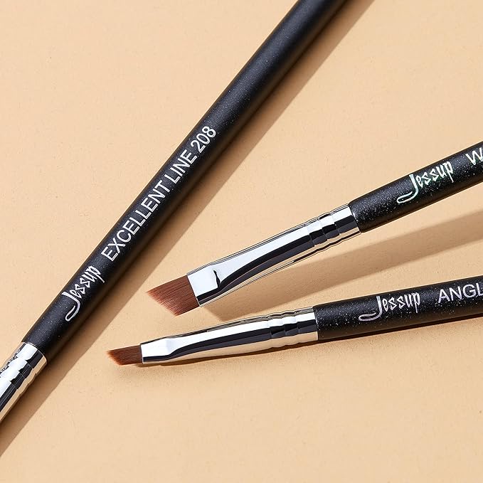 Jessup Angled Eyeliner Brush Set，3pcs Pro Precision Eye Liner Brush Fine Winged Ultra Thin Slanted Gel Liquid EyeLiner Makeup Brushes, Black T345-GlimoraGlow