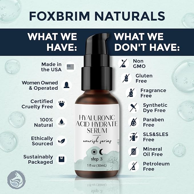 Hyaluronic Acid Face Serum - Hydrating Anti Wrinkle Anti Aging Facial Serum - With Vitamin C and E, Green Tea, Jojoba Oil - Natural and Organic - 1 Oz by Foxbrim Naturals-GlimoraGlow